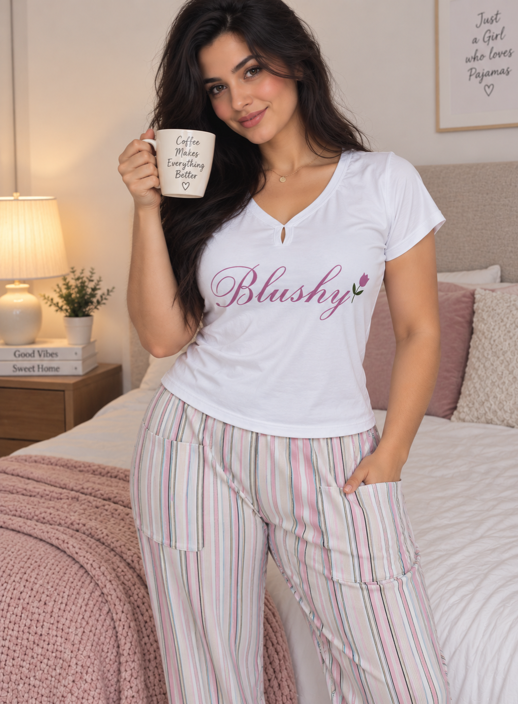 بيجاما قطنية 🩵🩷مطبوعة بنطلون Striped